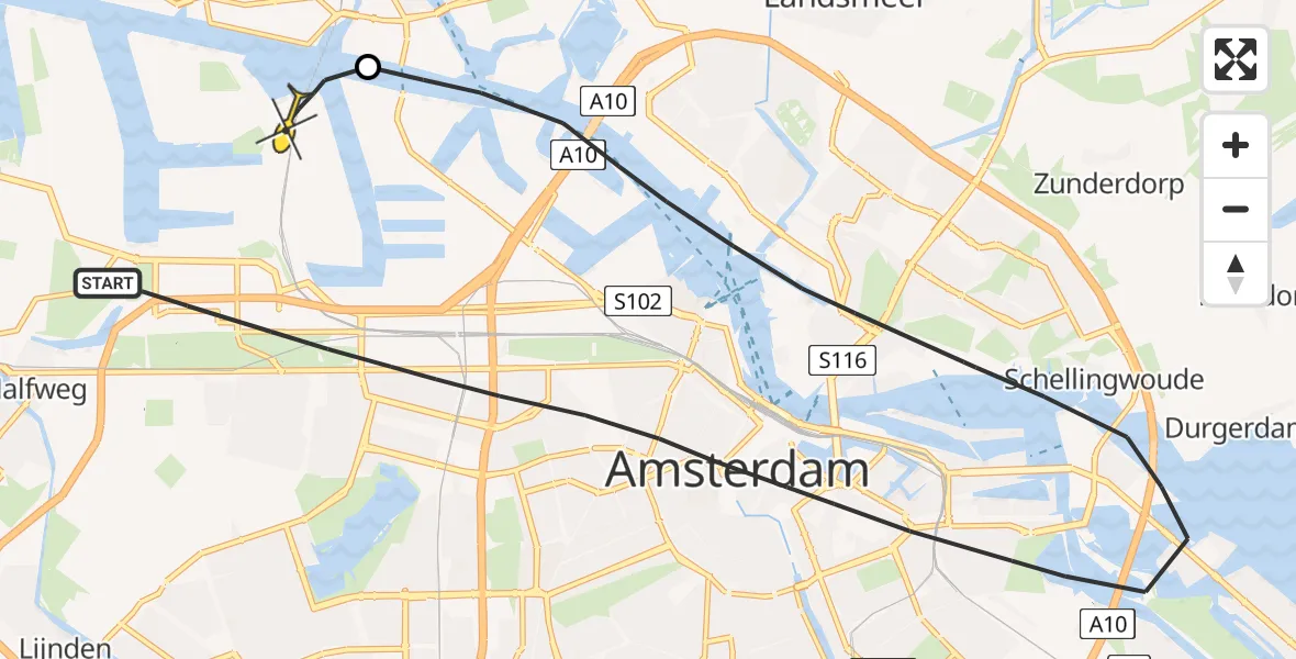 Routekaart van de vlucht: Lifeliner 1 naar Amsterdam Heliport, Seineweg