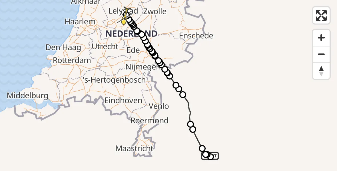 Routekaart van de vlucht: Traumaheli naar Lelystad Airport, Emoeweg