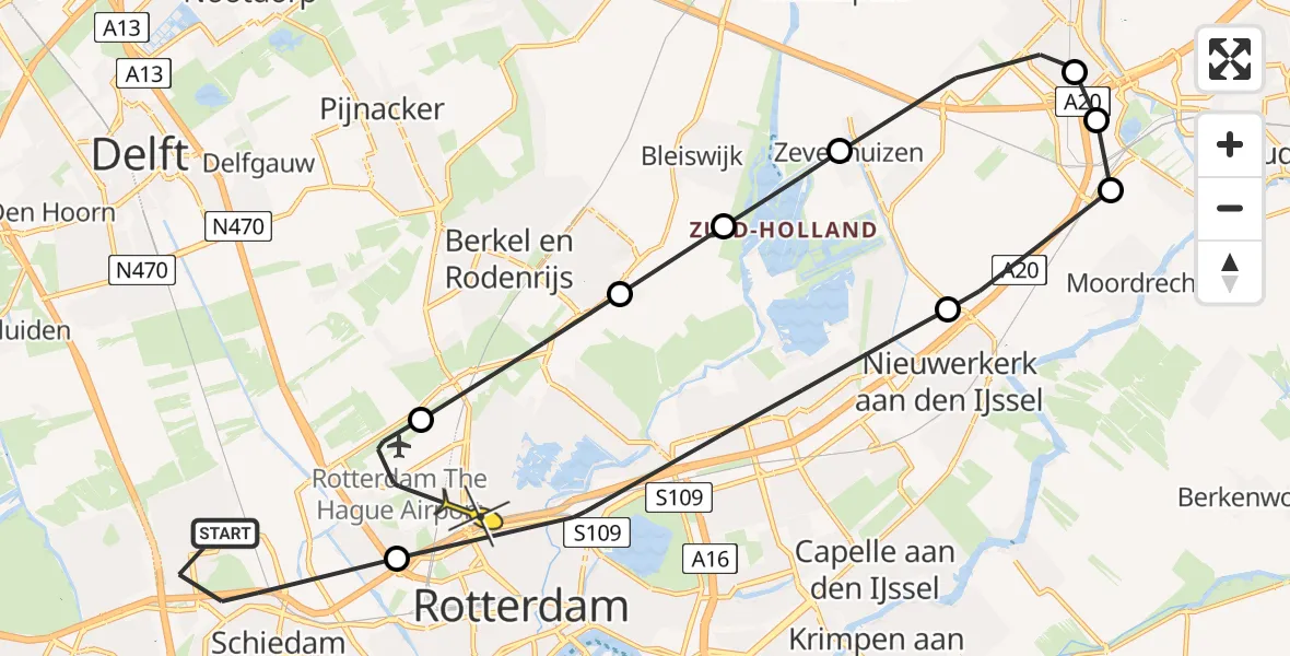 Routekaart van de vlucht: Politiehelikopter naar Rotterdam, Eduard van Beinumlaan