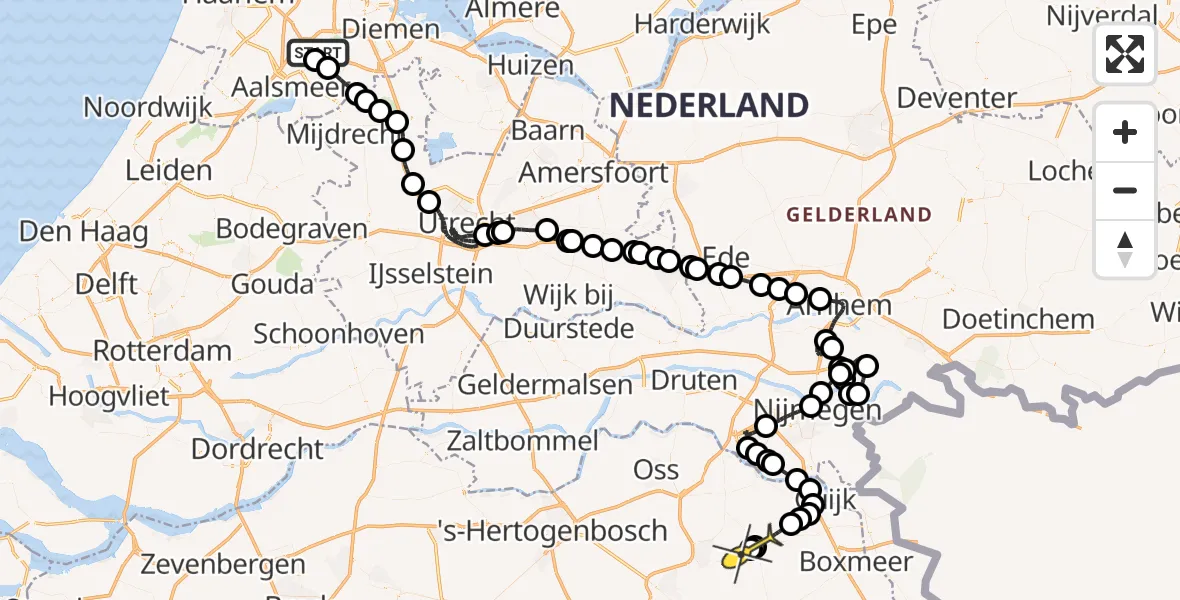 Routekaart van de vlucht: Politieheli naar Volkel, Westerkimweg