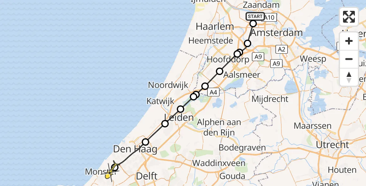 Routekaart van de vlucht: Lifeliner 1 naar Poeldijk, Hornweg
