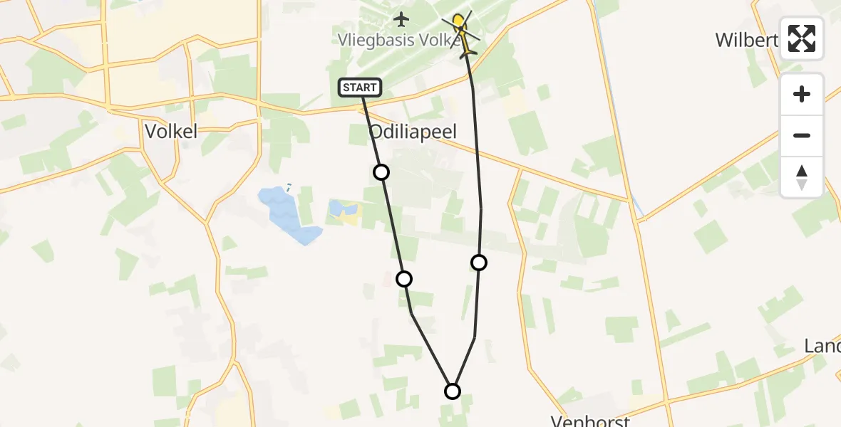 Routekaart van de vlucht: Lifeliner 3 naar Vliegbasis Volkel, Houtduiflaan