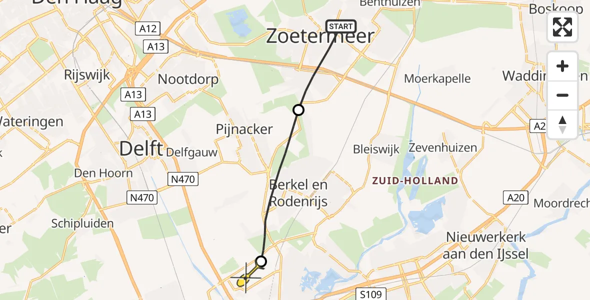 Routekaart van de vlucht: Lifeliner 2 naar Rotterdam The Hague Airport, Dorpsstraat