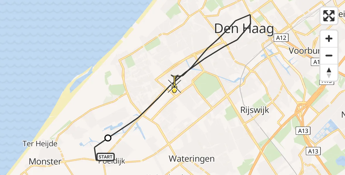 Routekaart van de vlucht: Lifeliner 1 naar Den Haag, Casembrootlaan