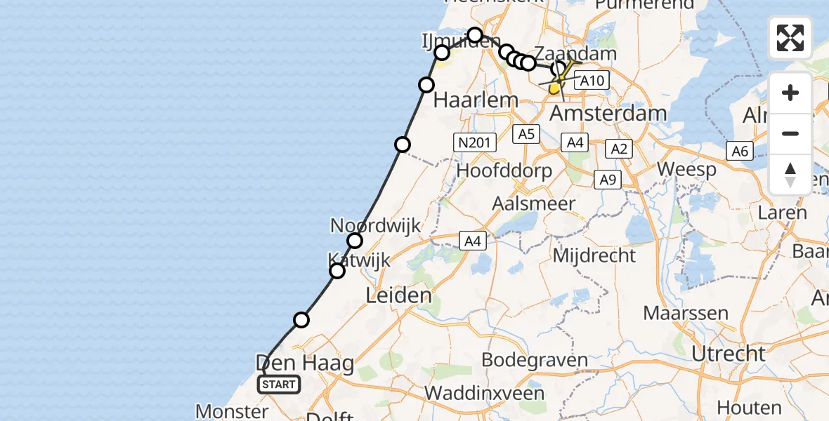 Routekaart van de vlucht: Lifeliner 1 naar Amsterdam Heliport, Georges Bizetstraat