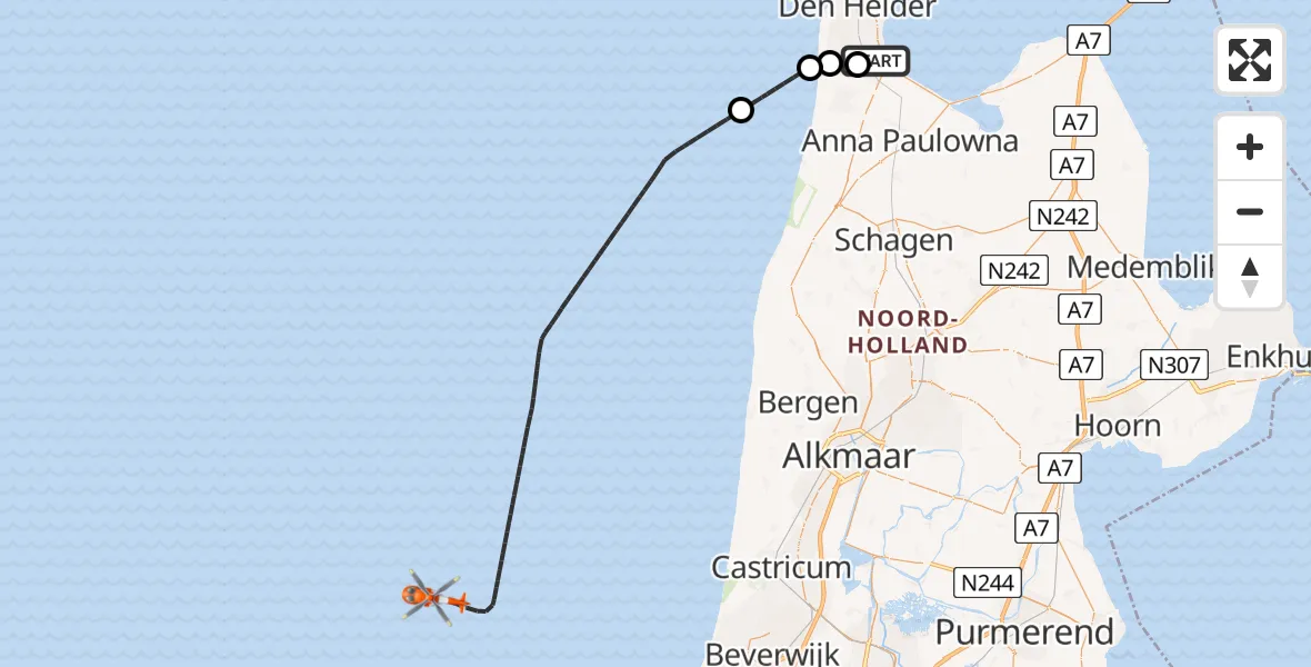 Vluchtroute Kustwachthelikopter Vliegveld De Kooy - , 28 februari 2024, 16:46