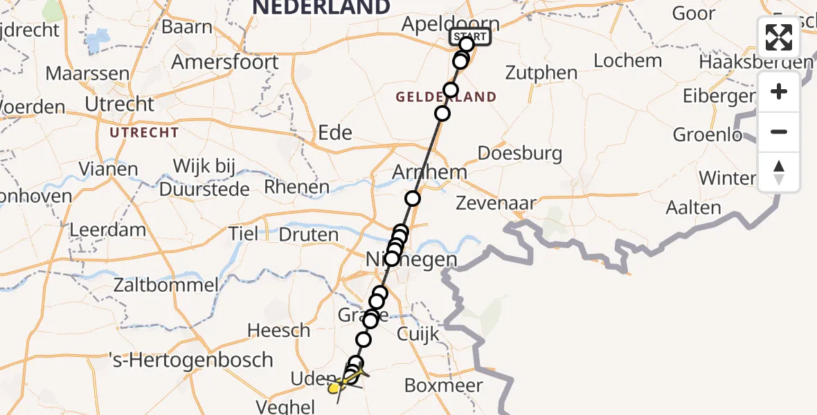 Routekaart van de vlucht: Lifeliner 3 naar Vliegbasis Volkel, Gildenlaan