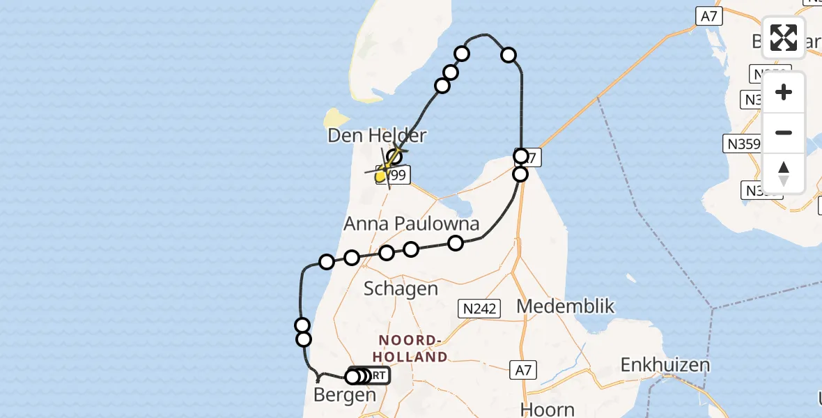 Routekaart van de vlucht: Kustwachthelikopter naar Vliegveld De Kooy, Wagenweg