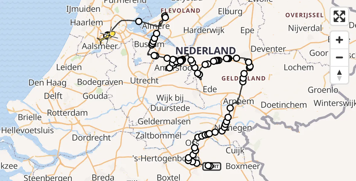 Routekaart van de vlucht: Politieheli naar Schiphol, Rondweg Volkel