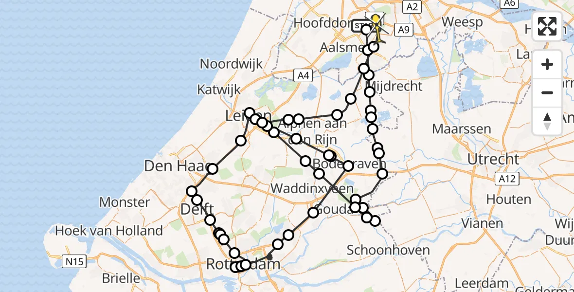 Routekaart van de vlucht: Politieheli naar Amstelveen, Meester Jac. Takkade