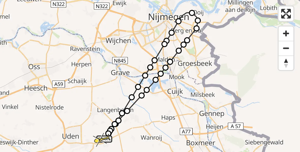 Routekaart van de vlucht: Lifeliner 3 naar Vliegbasis Volkel, Zeelandsedijk