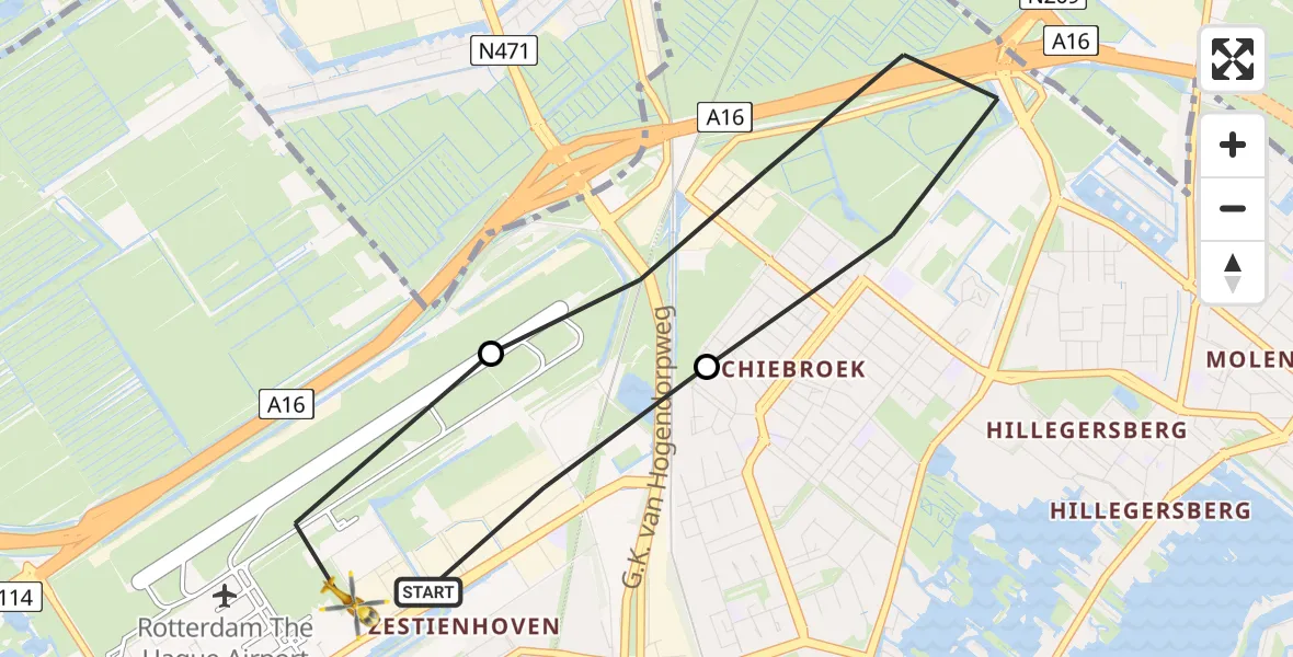 Vluchtroute Traumahelikopter Rotterdam The Hague Airport - Rotterdam The Hague Airport, 29 februari 2024, 07:19