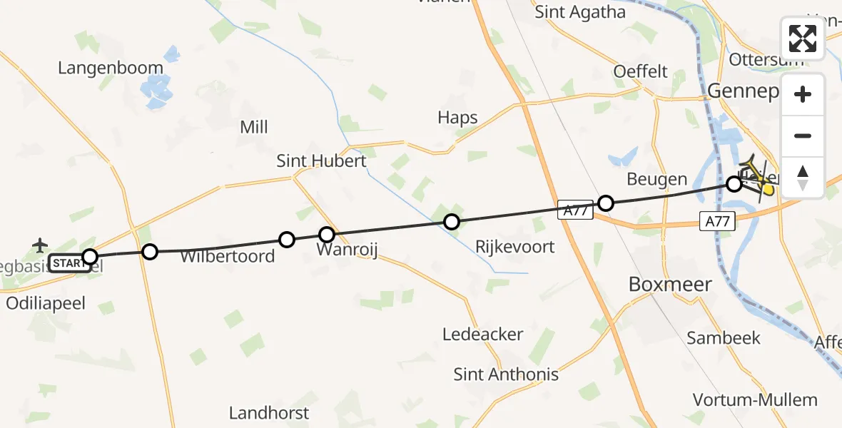 Routekaart van de vlucht: Lifeliner 3 naar Heijen, De Peel