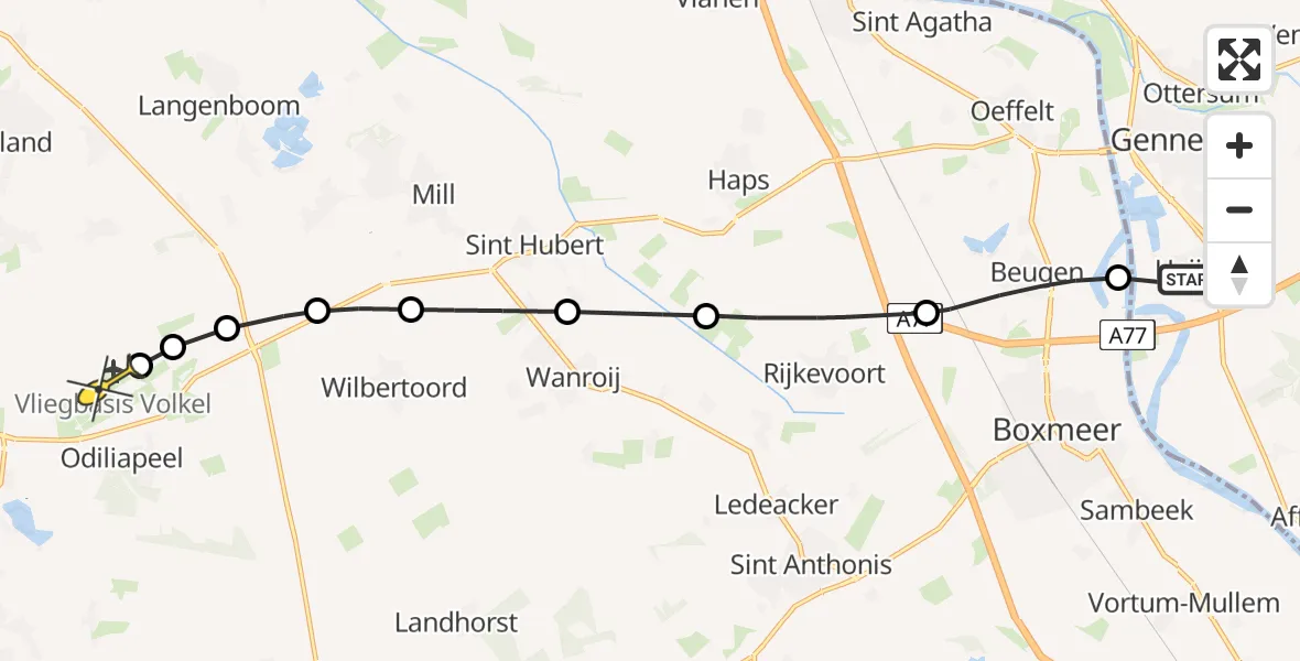 Routekaart van de vlucht: Lifeliner 3 naar Vliegbasis Volkel, Oude Maas