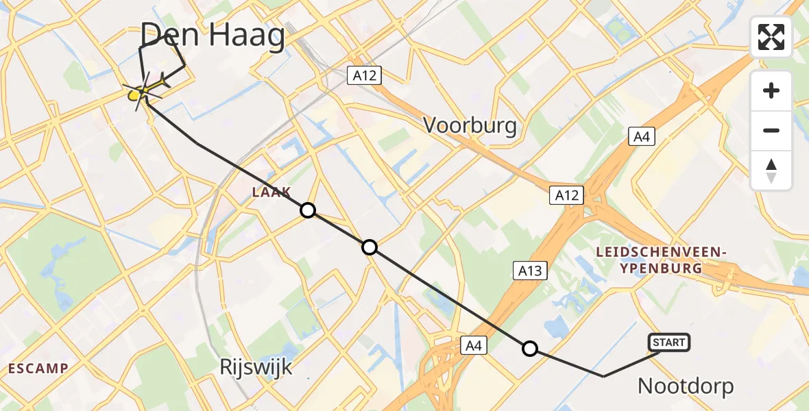 Routekaart van de vlucht: Lifeliner 2 naar Den Haag, Boswinde