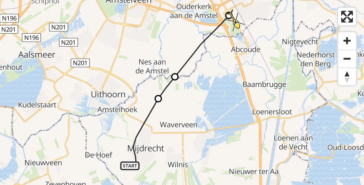 Routekaart van de vlucht: Lifeliner 1 naar Academisch Medisch Centrum (AMC), Scholekster