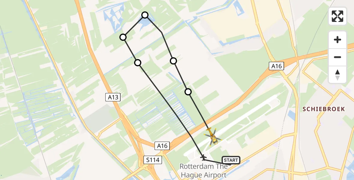 Vluchtroute Traumahelikopter Rotterdam The Hague Airport - Rotterdam The Hague Airport, 29 februari 2024, 13:07