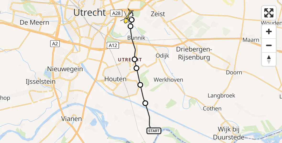 Routekaart van de vlucht: Lifeliner 1 naar Universitair Medisch Centrum Utrecht, Provincialeweg