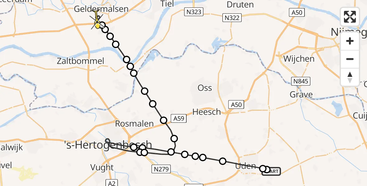 Routekaart van de vlucht: Lifeliner 3 naar Meteren, Weverstraat