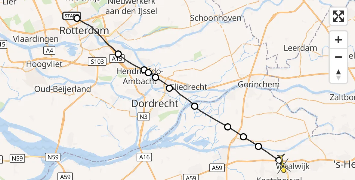 Routekaart van de vlucht: Lifeliner 2 naar Waalwijk, Van Marumhof