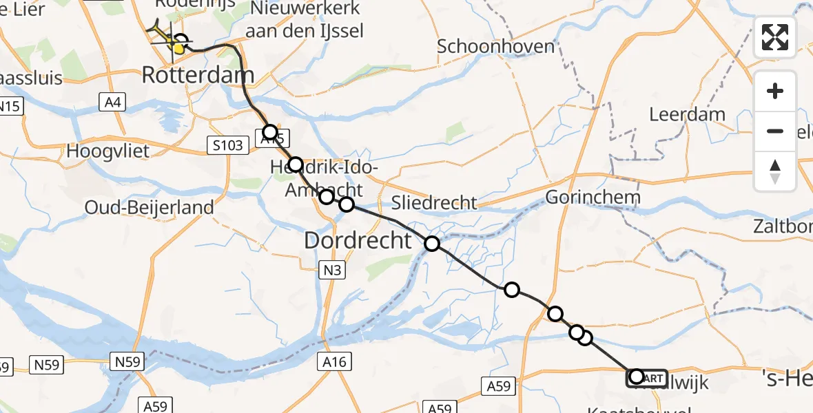 Routekaart van de vlucht: Lifeliner 2 naar Rotterdam The Hague Airport, Winterdijk