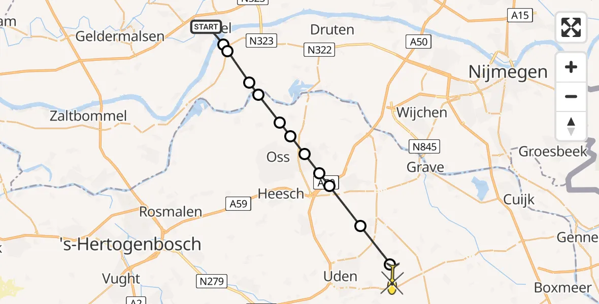 Routekaart van de vlucht: Lifeliner 3 naar Vliegbasis Volkel, Burgemeester Cambier van Nootenlaan