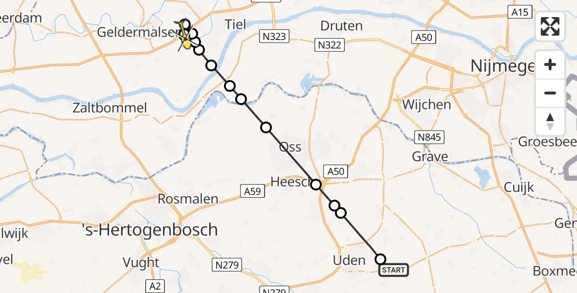 Routekaart van de vlucht: Lifeliner 3 naar Kapel Avezaath, Mandenmakerstraat