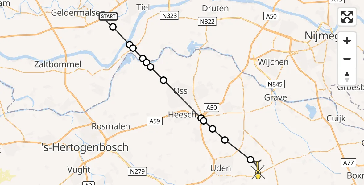 Routekaart van de vlucht: Lifeliner 3 naar Vliegbasis Volkel, Bommelweg