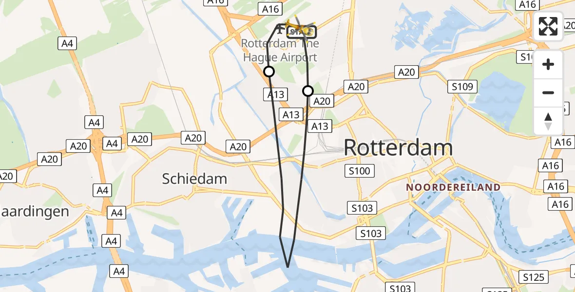 Vluchtroute Traumahelikopter Rotterdam The Hague Airport - Rotterdam The Hague Airport, 01 maart 2024, 07:28
