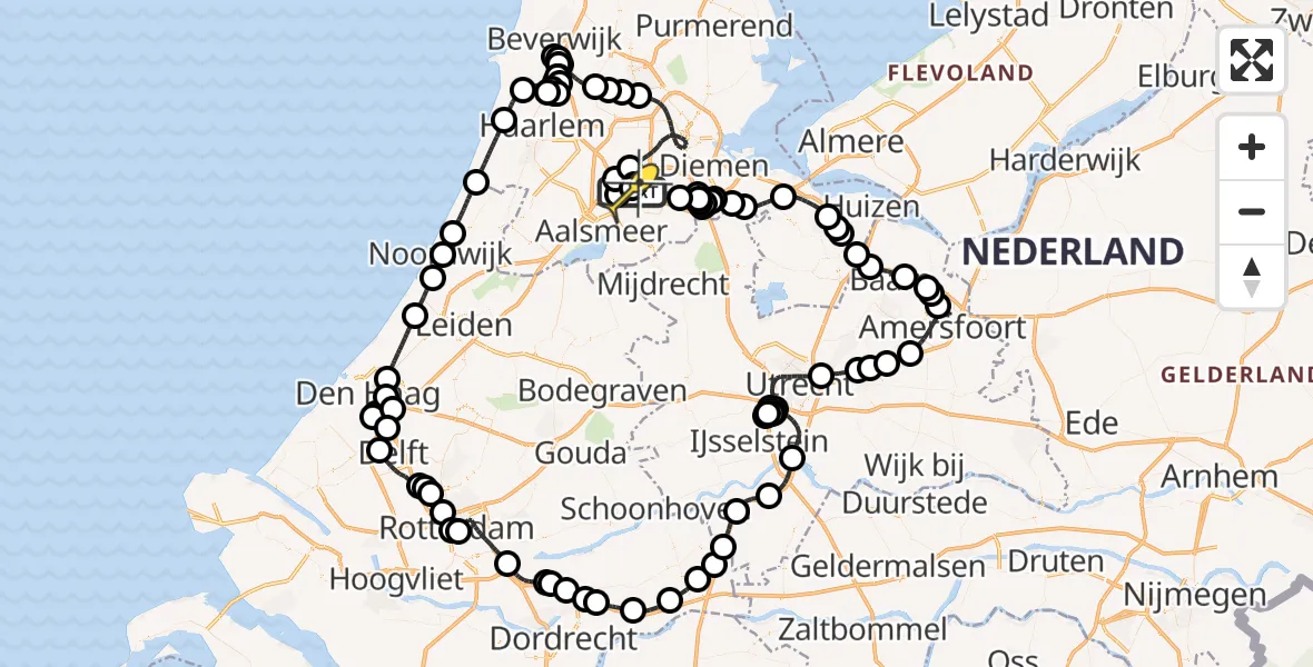 Routekaart van de vlucht: Politieheli naar Schiphol, Amsterdam-Bataviaweg