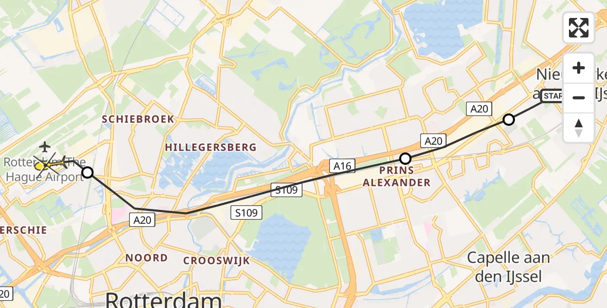 Routekaart van de vlucht: Lifeliner 2 naar Rotterdam The Hague Airport, Hoofdweg