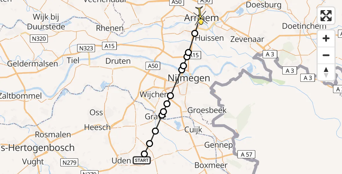 Routekaart van de vlucht: Lifeliner 3 naar Arnhem, Trentse Bossen