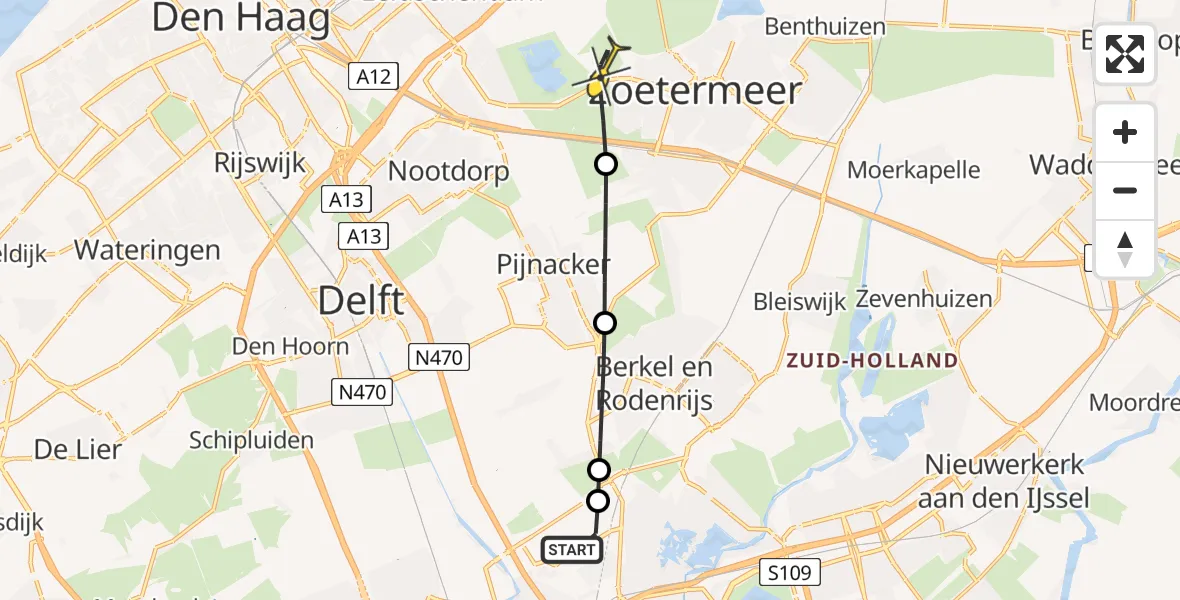 Routekaart van de vlucht: Lifeliner 2 naar Zoetermeer, Landscheiding