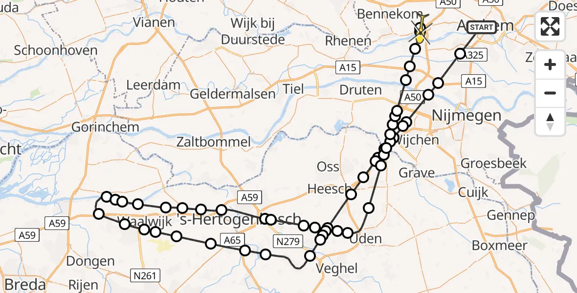 Routekaart van de vlucht: Lifeliner 3 naar Heelsum, Uitweg