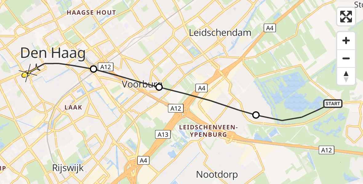 Routekaart van de vlucht: Lifeliner 2 naar Den Haag, Leidschendamseweg