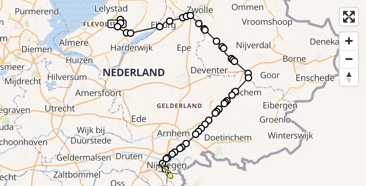 Routekaart van de vlucht: Traumahelikopter naar Radboud Universitair Medisch Centrum, Dienstenweg