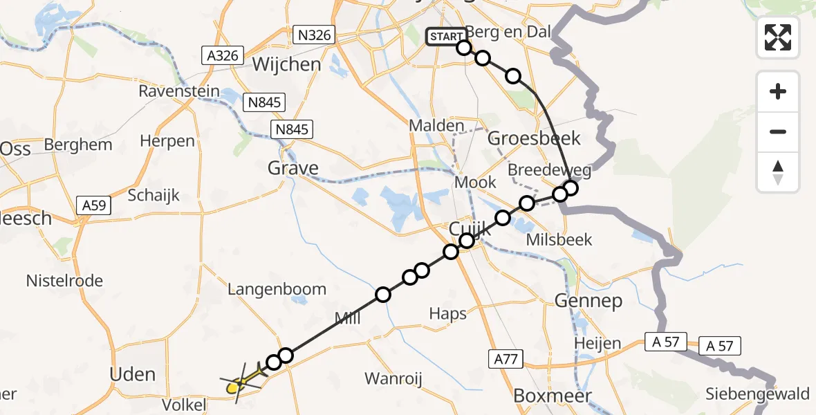 Routekaart van de vlucht: Traumaheli naar Vliegbasis Volkel, d'Almarasweg