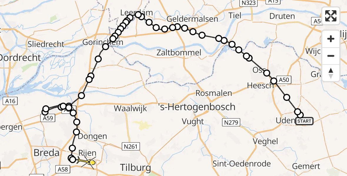 Routekaart van de vlucht: Traumaheli naar Vliegbasis Gilze-Rijen, Patersweg