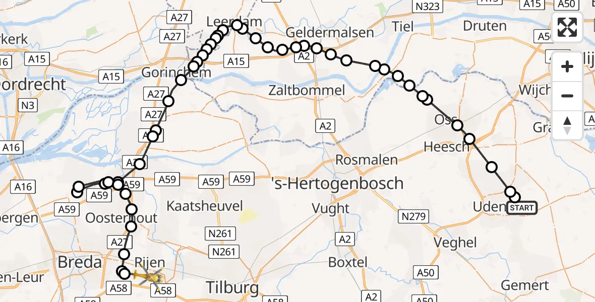Routekaart van de vlucht: Traumahelikopter naar Vliegbasis Gilze-Rijen, Patersweg
