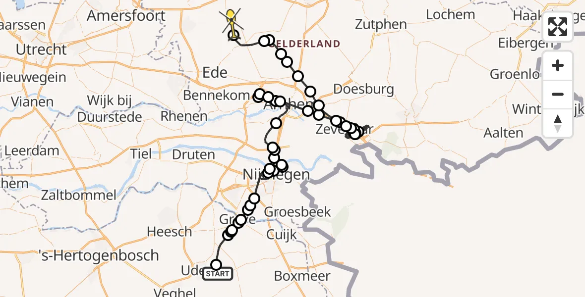 Routekaart van de vlucht: Politieheli naar Harskamp, Boekelsedijk