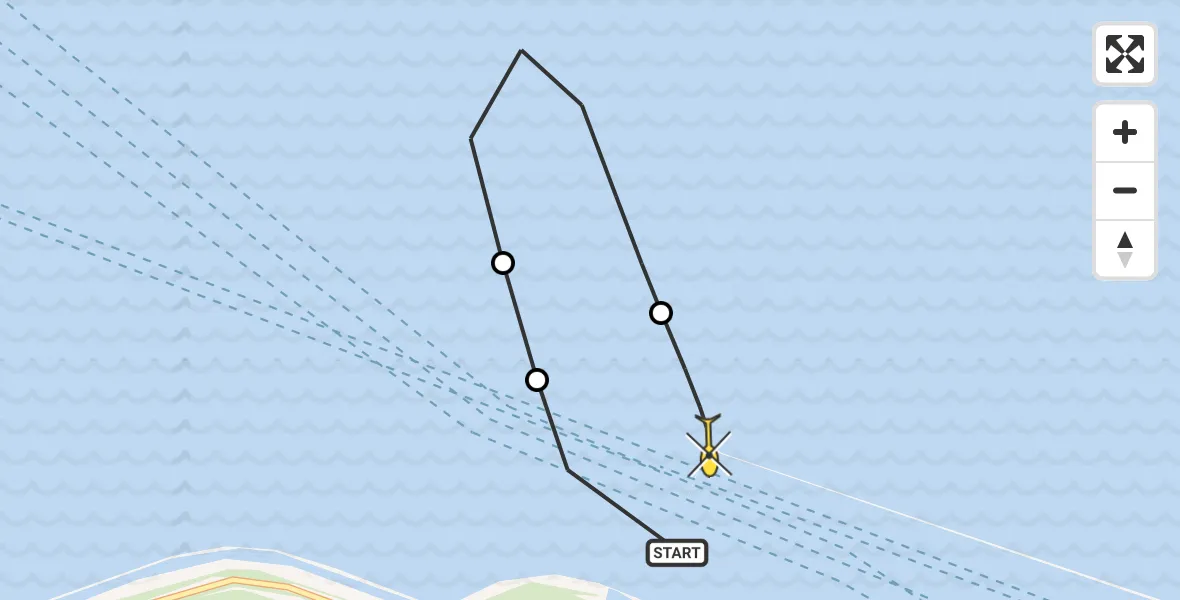 Routekaart van de vlucht: Politieheli naar Hoek van Holland, Maasgeul