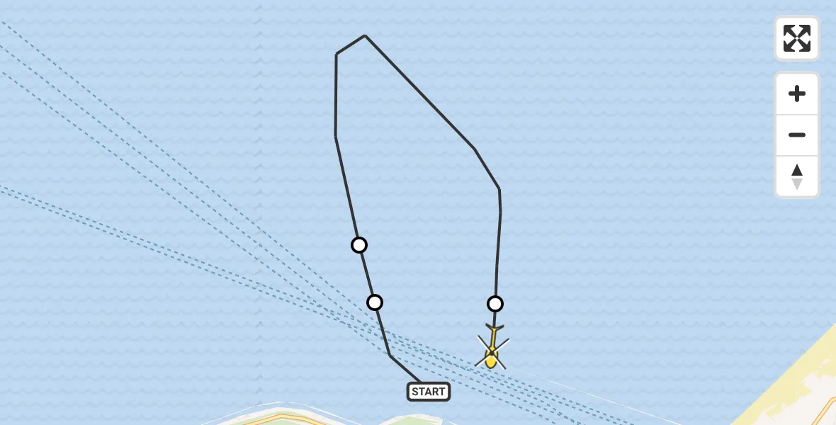 Routekaart van de vlucht: Politieheli naar Hoek van Holland, Maasgeul
