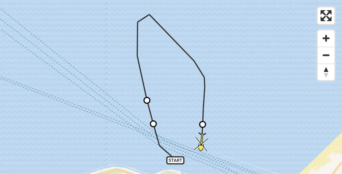 Routekaart van de vlucht: Politiehelikopter naar Hoek van Holland, Maasgeul