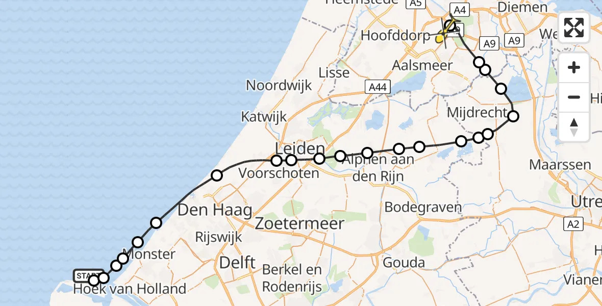 Routekaart van de vlucht: Politieheli naar Schiphol, Maasmond