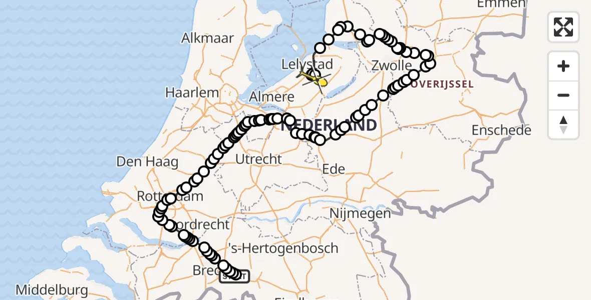 Routekaart van de vlucht: Traumaheli naar Lelystad Airport, Eikenveld