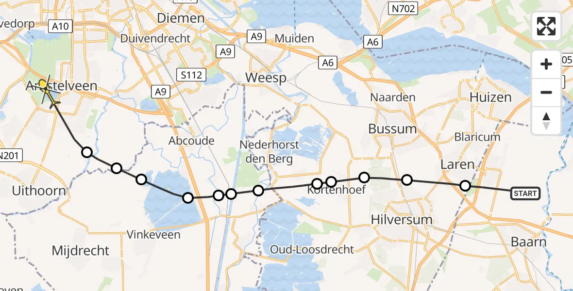 Routekaart van de vlucht: Politieheli naar Amstelveen, Kastanjeberg