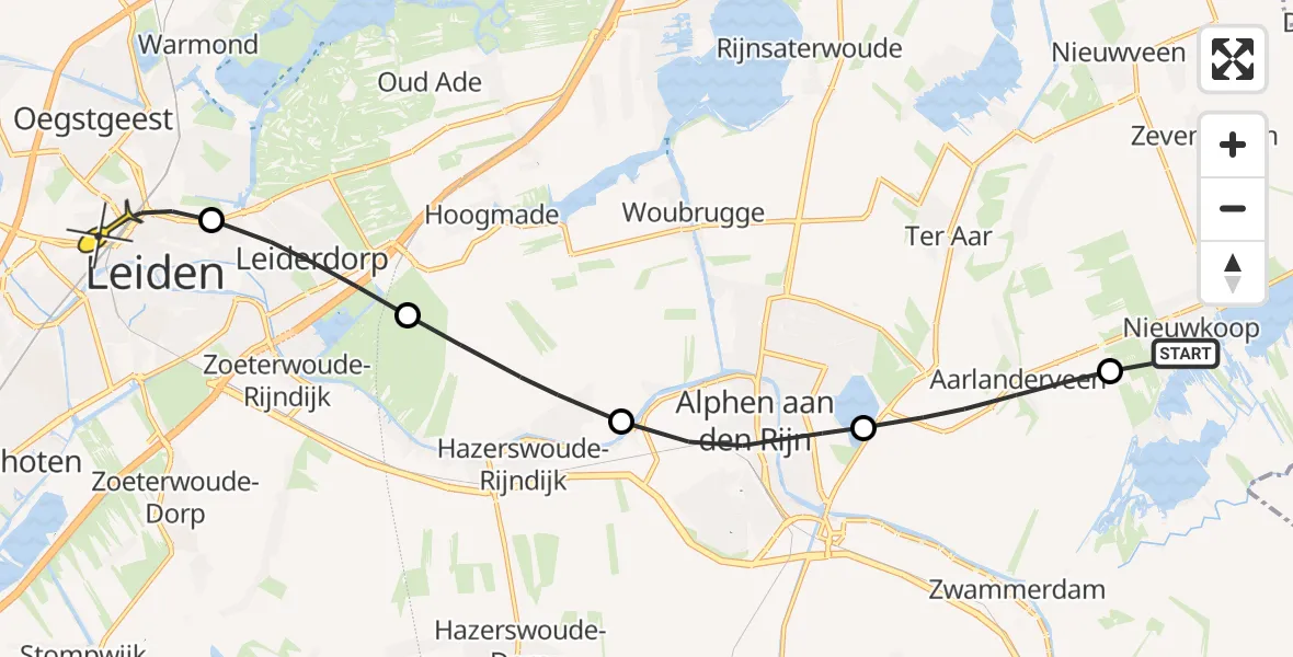 Routekaart van de vlucht: Lifeliner 1 naar Leiden, Aarlanderveenseweg