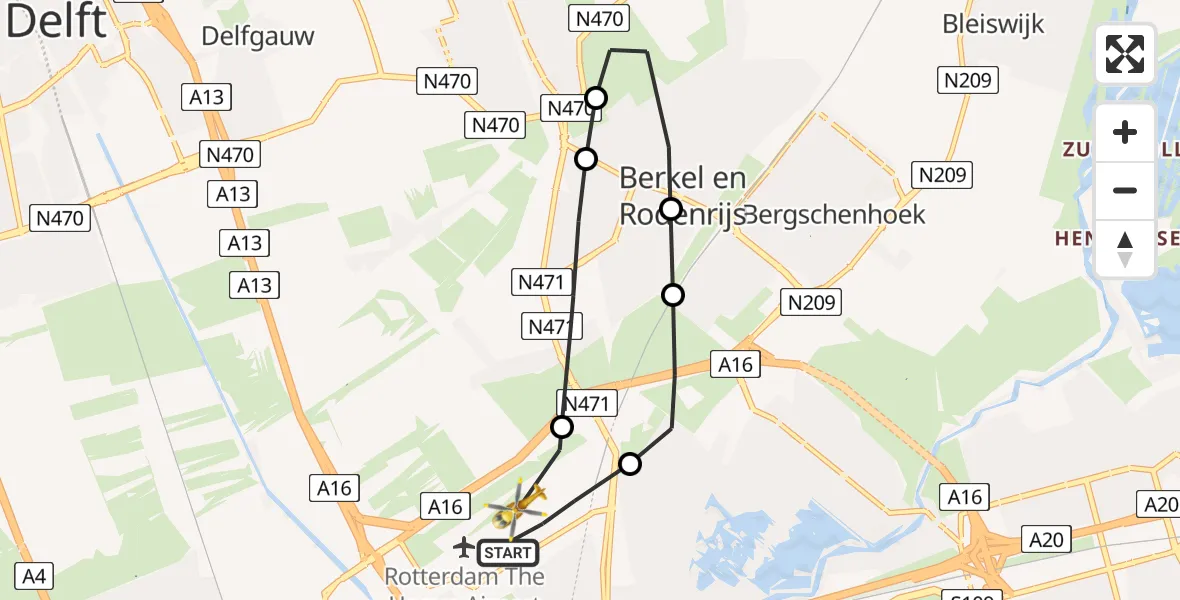 Vluchtroute Traumahelikopter Rotterdam The Hague Airport - Rotterdam The Hague Airport, 01 maart 2024, 13:24
