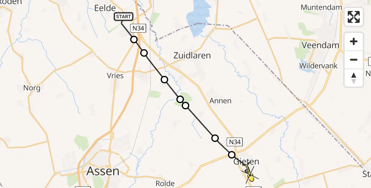 Routekaart van de vlucht: Lifeliner 4 naar Gieten, Duinstraat
