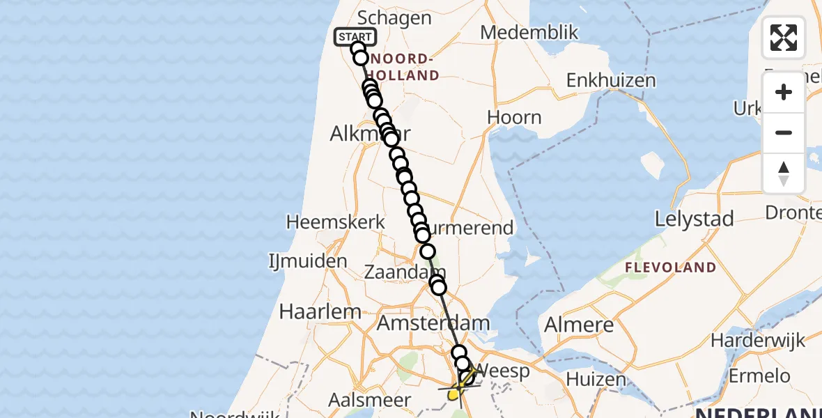 Routekaart van de vlucht: Lifeliner 1 naar Academisch Medisch Centrum (AMC), Selschardijk